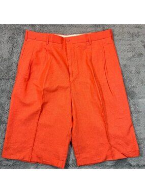 Trust Shorts Men's 36 Orange Linen Chino Preppy Pleated Business Career Academia